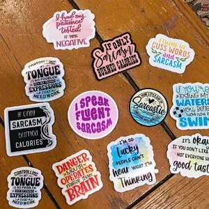 Laminated Vinyl Sticker Bundles - Coffee,Books and sarcasm Themed Holographic Decals for Laptops & Water Bottles and or kindles