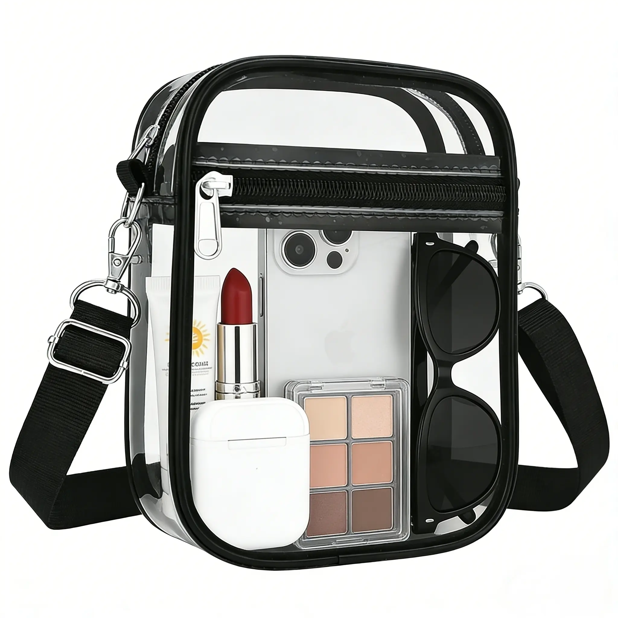 Stadium Approved Clear Crossbody Backpack - Waterproof PVC Transparent Bag with Adjustable Strap for Men & Women, Ideal for Concerts, Sports Events, Festivals, Travel,  Swimming & Beach Zippered Sling Bag
