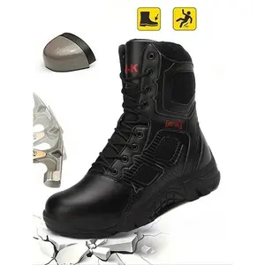 Men's Letter Pattern Steel Toe Boots, Casual Breathable Comfortable Non-slip Work Boots, Fashionable Safety Industrial & Construction Boots, Boy