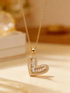 Elegant Heart Pendant Necklace with Rhinestones, Simple Design Lockbone Chain, Perfect Gift for Women, Ideal for Festive Occasions, Jewelry Gifts, Jewelry Accessories