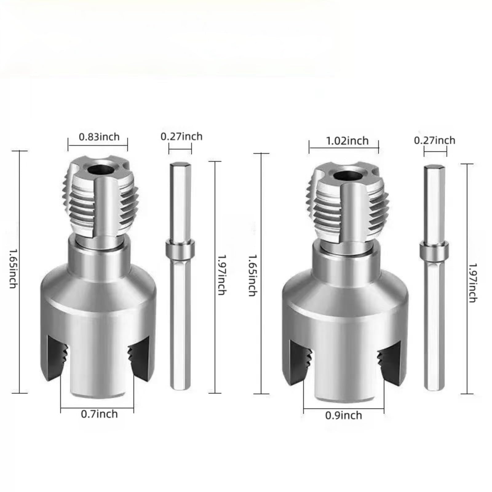 2-piece 1/2" and 3/4" PVC threaded cutting tools for internal and external pipe threading; dual-function electric drill kit suitable for PVC plastic pipe threading; precision alloy steel NPT pipe threading sleeve set; dual-function pipe threads