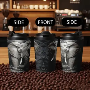 1 Piece Stainless Steel Coffee Cup Thermos, Elephant Print Design, Dual-Layer Vacuum Sealed Portable Insulated Mug for Outdoor Travel