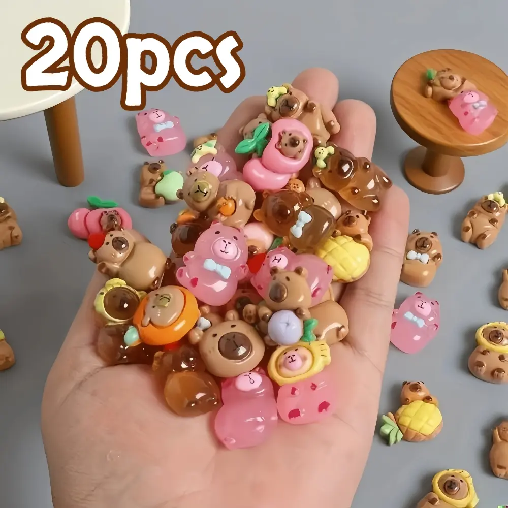 20pcs Capybara Resin Mini Statues, Home Living Room, Bar, Office Desk Decorations, Cute Collectible Figurines, Animal Decorations, Resin Animal Sculptures (Random Colors)