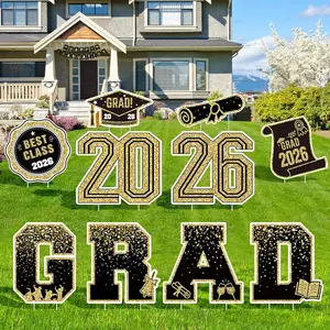 2026 Graduation Decorations Yard Signs – 10PCS Black and Gold Congrats Grad Lawn Decorations with Stakes, Graduation Party Supplies, Large Outdoor Graduation Party Decor for High School & College