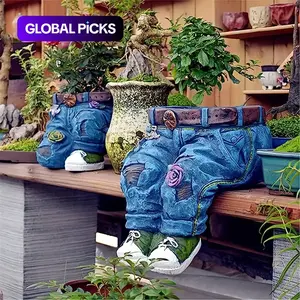 1 retro jeans flowerpot flower potted garden statue outdoor decoration garden decoration #GLOBAL PICKS