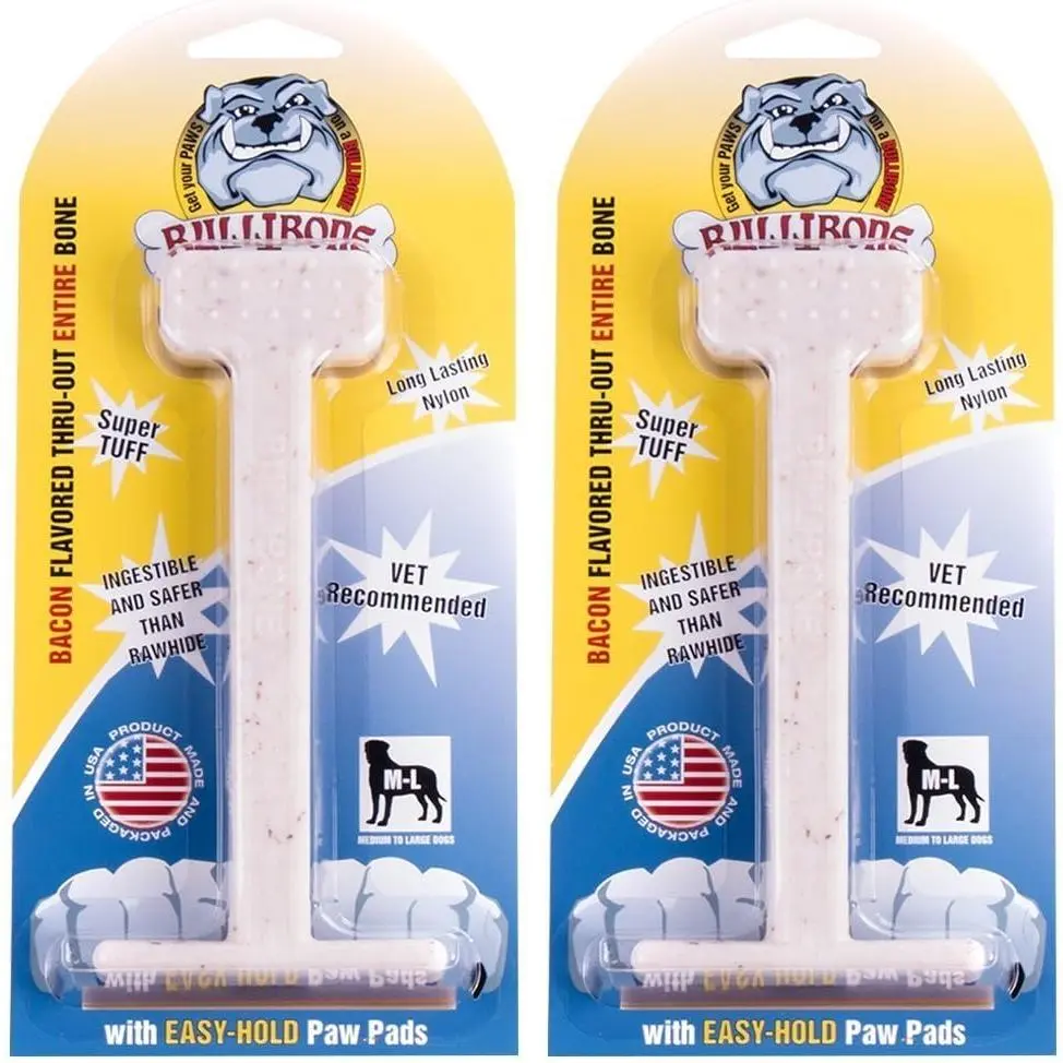 Nylon Dog Chew Toy for Aggressive Chewers - Dental Hygiene Bone with Bacon Flavor, Durable Tough Chew Toys for Large Dogs, Indestructible Dog Bone - 2 Pack