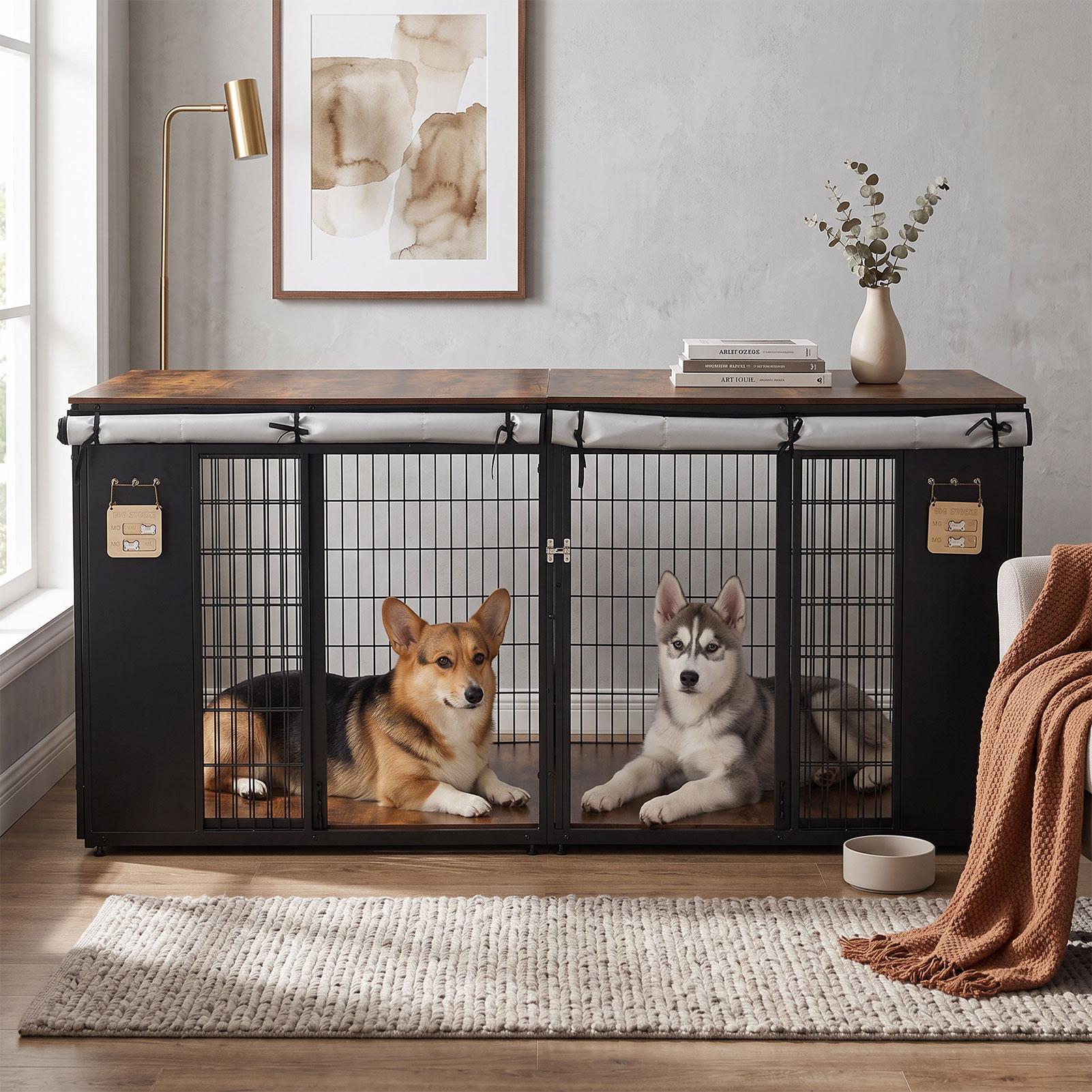 ZZWHOM Premium Double Solid Wooden Slat Dog Crate - Double Door Escape-Proof Kennel for Medium to Giant Breeds, Indoor Secure Space with Lockable Door, Non-Skid, Ventilated, Minimal Assembly Required, Durable Pet Furniture, Multiple Sizes ZZWHOM Premium Double Solid Wooden Slat Dog Crate - Double Door Escape-Proof Kennel for Medium to Giant Breeds, Indoor Secure Space with Lockable Door, Non-Skid, Ventilated, Minimal Assembly Required, Durable Pet Furniture, Multiple Sizes