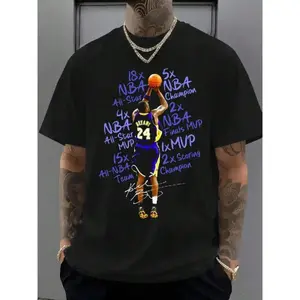 Kobe Bryant Artistic Lakers Basketball Print Classic T Shirt Unisex Short Sleeve Crew Neck Cotton Fashion Base Layer