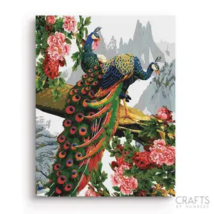 Crafts by Numbers Couple Peacock Paint by Numbers Kit for DIY Painting Supplies
