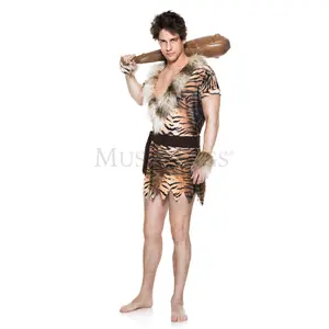 212 MAIN Large Caveman Pet Clothes - 3-Piece Menswear-Inspired Dress for Dogs, Tiger Print Fur & Jagged Hem Detail (Cat-Friendly Fit)