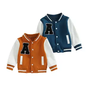 Toddler Baby Little Boys Girls Baseball Jackets Letter Pattern Long Sleeve Buttons Front Coat Autumn Winter Outerwear 1-5 Years