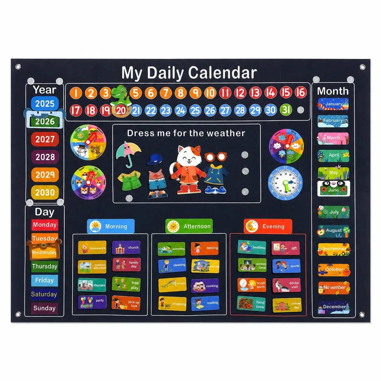 Kids' Felt Student Calendar Board - Reusable Movable Cards for Visual Schedule, Time Management, Home Learning (Office & School Educational Supplies)