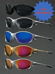 Unisex Retro Futuristic Cyberpunk Sun Glasses - UV400 Protection Small Frame Wrap Around Shades, Trendy Aesthetic Eyewear for Street Look