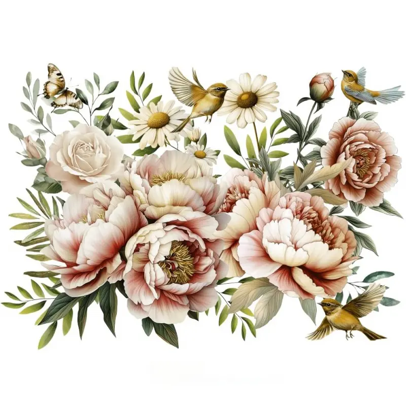 3 Sheets Vintage Flower and Bird Rub on Transfers for Crafts and Furniture 12*6inch Floral Peony Rose Decorative Decal Furniture Transfer Stickers for Furniture Cabinet Dressers Home Decor