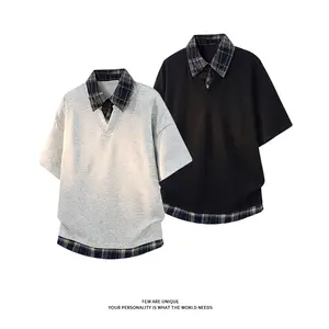 Summer faux two-piece short-sleeve polo shirt, men’s patchwork collared casual short-sleeve T-shirt shirt, #SummerWins, #Father’sDayGift