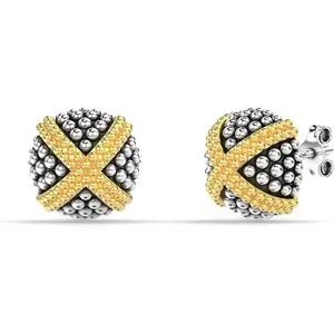 LeCalla 925 Sterling Silver Caviar Stud Knot Earrings Lightweight Two-Tone Caviar Beaded Love-Knot Stud Earring for Women - 12mm