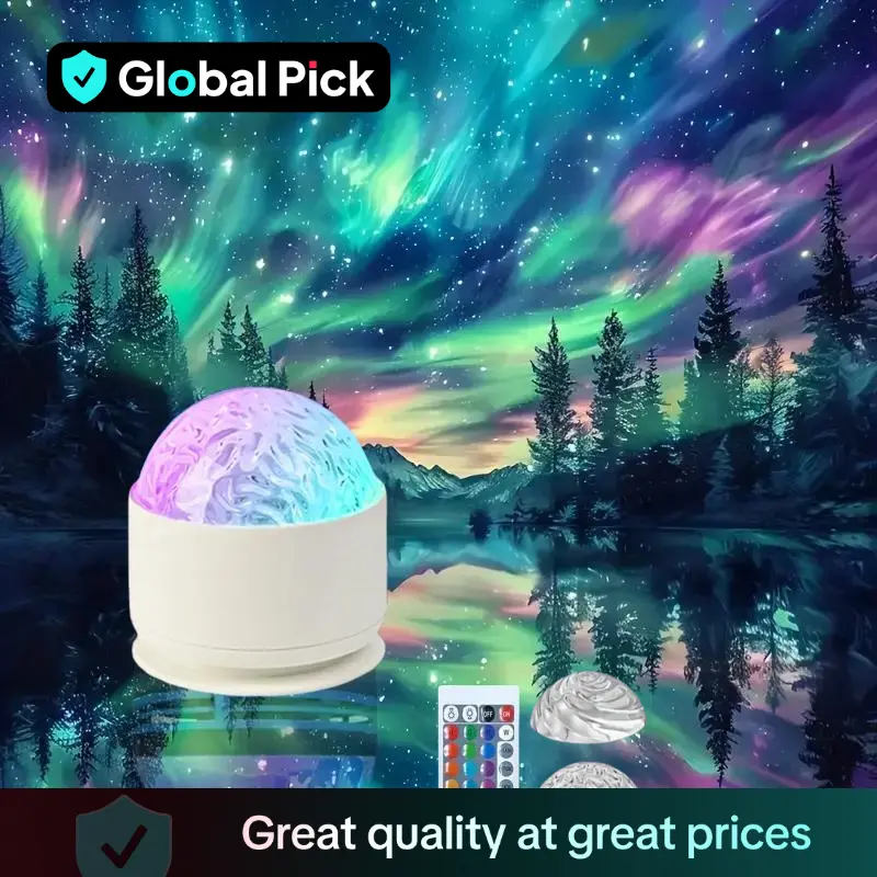 2 in 1 Water Ripple & Aurora Projection Light, USB Powered Tabletop Night Light with Remote Control, Fantasy Theme Decor Night Light for Bedroom, Livi