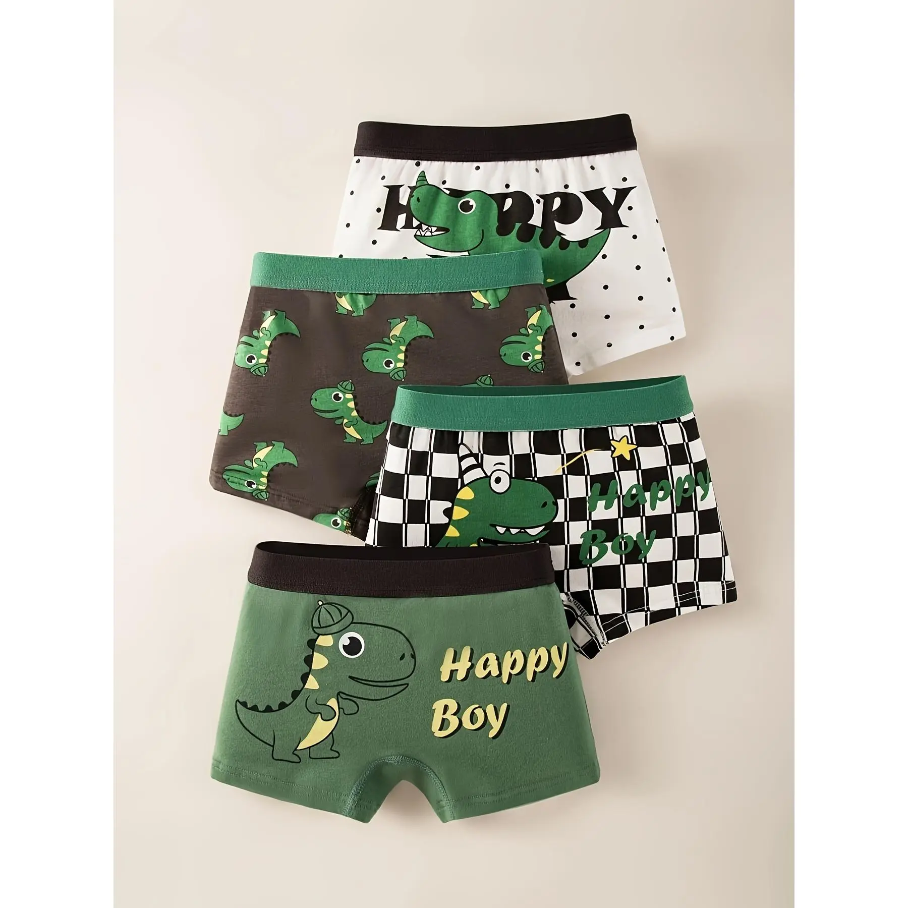 [4-Pack Boys' Boxer Briefs] 4-Pack Boys' Boxer Briefs with Cartoon Dinosaur and Car Patterns