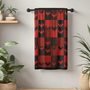 1Pc Halloween themed pattern with bat motifs in red and black Bathroom Hand Towel Bath Towel, Multiple Size Microfiber Towel, Ultra-Soft Quick Dry and Absorbent Polyester Large Bath Towel, Kitchen Towels, Festival
