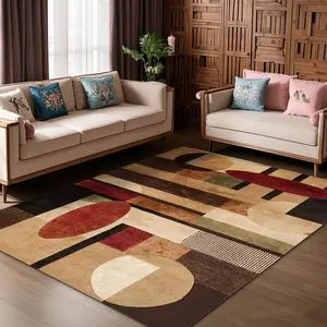 Velvet Home Rug with Geometric Abstract Print, Holiday Decor Carpet for Living Room, Hallway, Bedroom, Indoor Outdoor Use