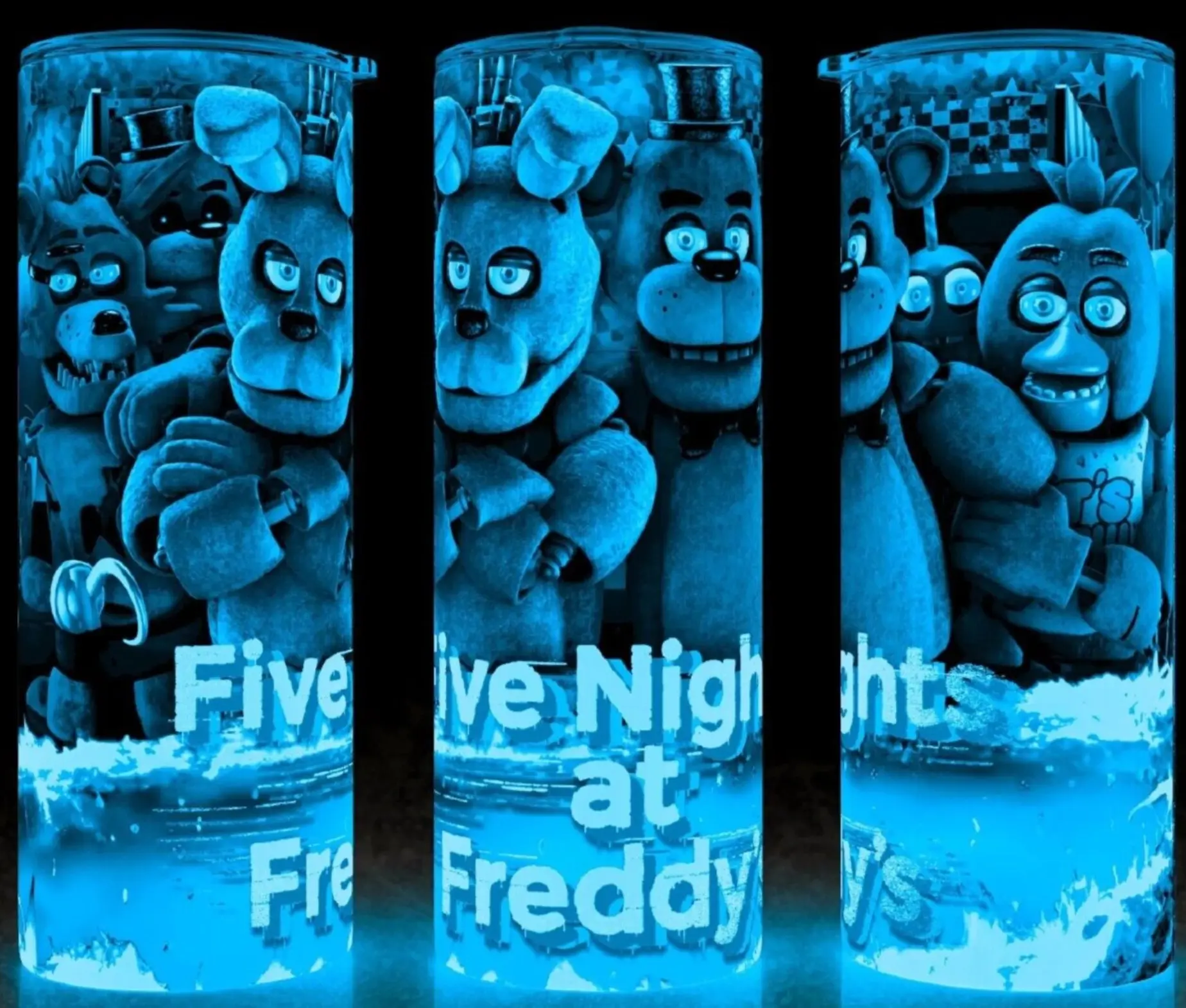 Glow in the Dark Five Nights at Freddys  FNAF Horror Cup Mug Tumbler 20oz Stainless Steel Tumbler with Slide Closure Lid, Reusable Plastic Straw - Drinkware