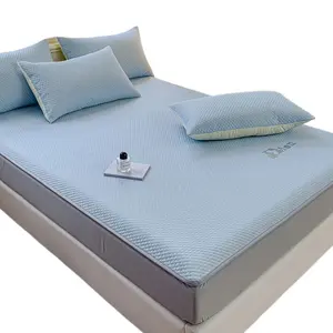 Nanjiren Summer Ice Silk Bed Sheet Three Piece Set Non Slip Fitted Sheet Machine Washable Cooling Bed Sheet