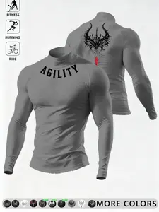 Agility Dark Thorn Cross Print High Stretch Tight Fit Fitness Long Sleeve, Athletic T Shirt, Athletic Fashion Activewear, Quick Dry Breathable Moisture Wicking Compression Sportswear for Men and Women, Fitness, Running, Cycling