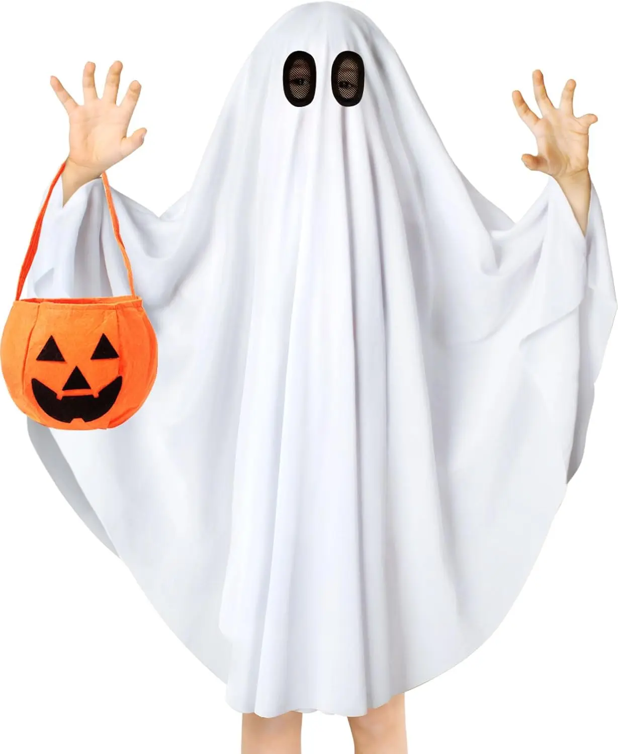 Ghost Costume for Kids,Toddler Ghost Costume with Pumpkin Bag,Spooky Halloween Costumes Boys Girls Cosplay Dress Up