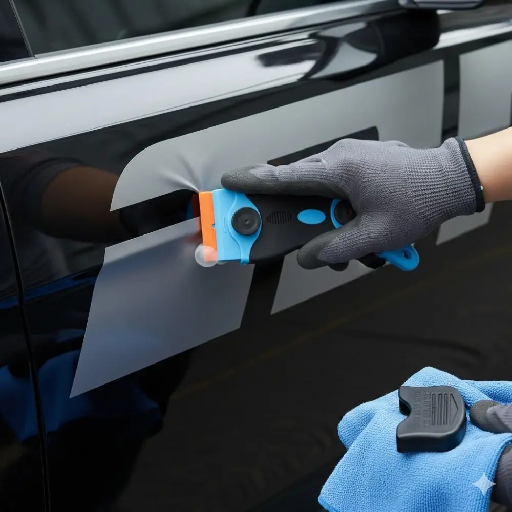 Professional Vinyl Wrap Removal Tool Kit: Multi-Purpose Car Window Tint Scraper & Auto Detailing Set. Durable, Anti-Slip Grip for Easy Decal, Sticker, and Film Removal. Essential Auto Body Repair Equipment.