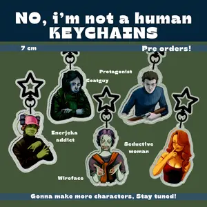 No I’m not a human/ninah Characters Keychains – Coatguy, Protagonist, Wireface, Seductive Woman, Great For Daily Use Or As Thoughtful Little Gifts For Your Friends And Yourself.