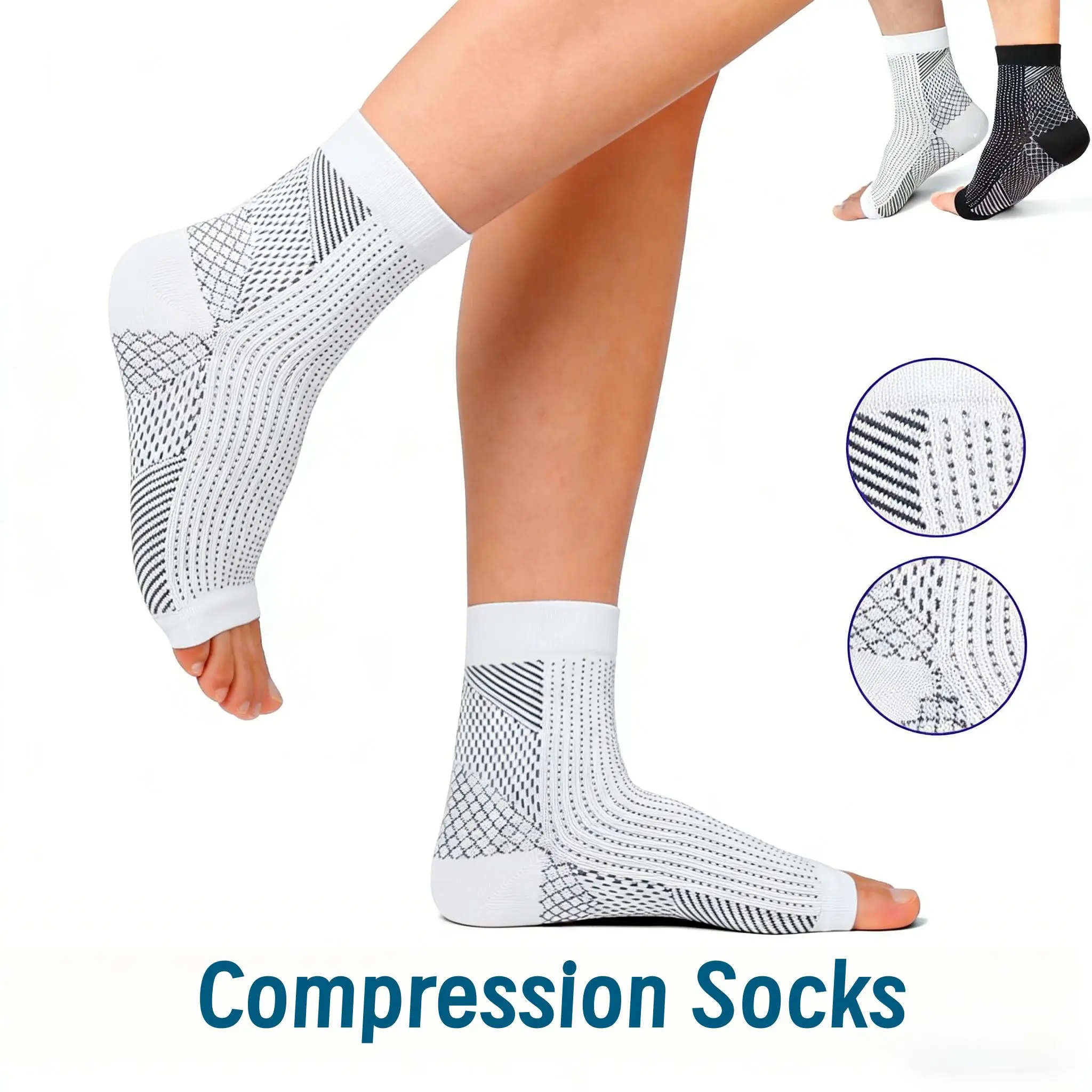 Unisex 4-Pair Open Toe Ankle Compression Socks with Arch Support, Moisture-Wicking Breathable Sleeves for Plantar Fasciitis, Achilles Tendinitis, Swelling & Heel Pain Relief, Ideal for Running Workouts