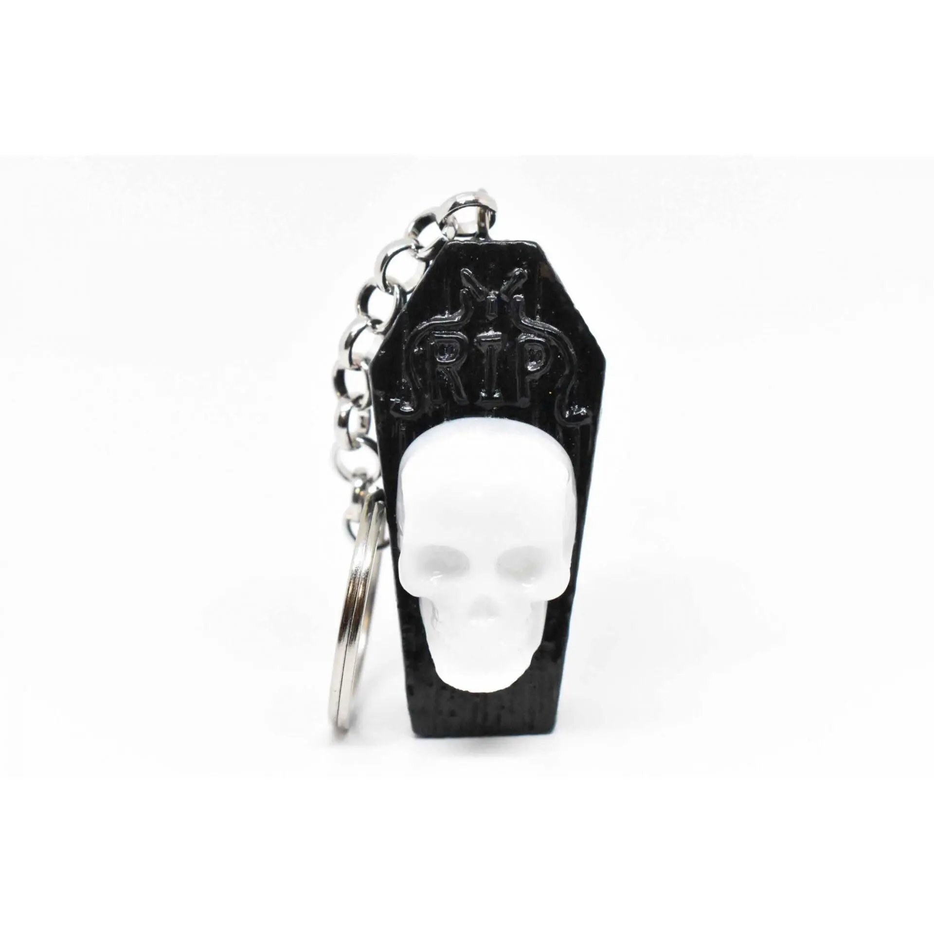 Coffin and White Skull Keychain