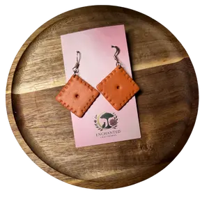 Enchanted Craftworks Cheddar Cracker Polymer Clay Dangle Earrings Handmade Hypoallergenic Stainless Steel Hardware 1.5" x 1.5"