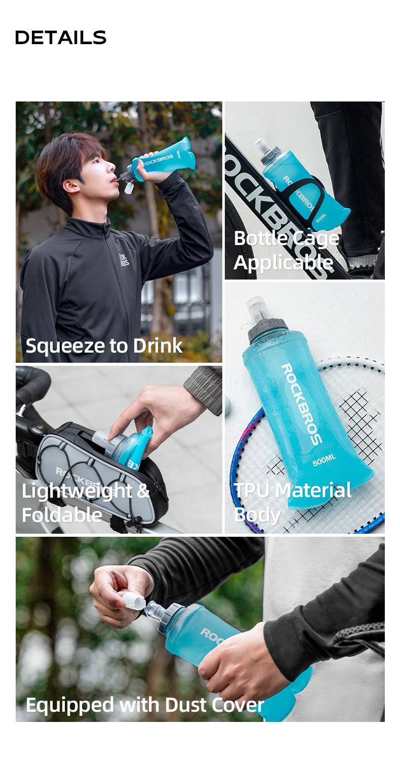 ROCKBROS 500ml Collapsible Soft Flask Flexible Water Bottle for Running, Hiking, Cycling, Climbing & Rigorous Activity