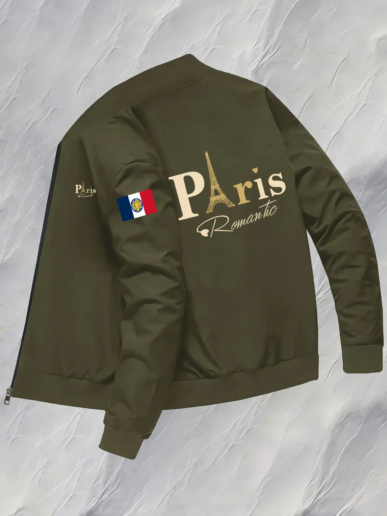 Men's French Theme Pilot Jacket, Paris France Flag & Eiffel Tower