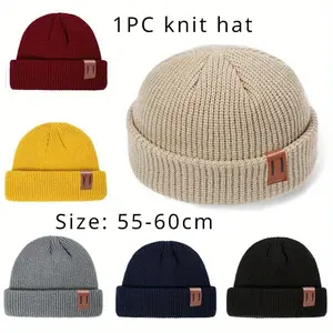 Unisex Thermal Ribbed Fisherman Beanie Cap Hip-Hop Style Machine-Knit Durable Warm Winter Headwear