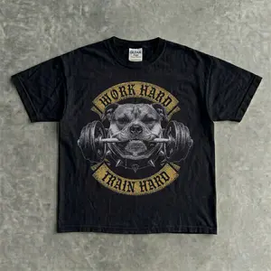 Work Hard Train Hard Pitbull Graphic T-Shirt – Vintage Gym Dog Tee Unisex