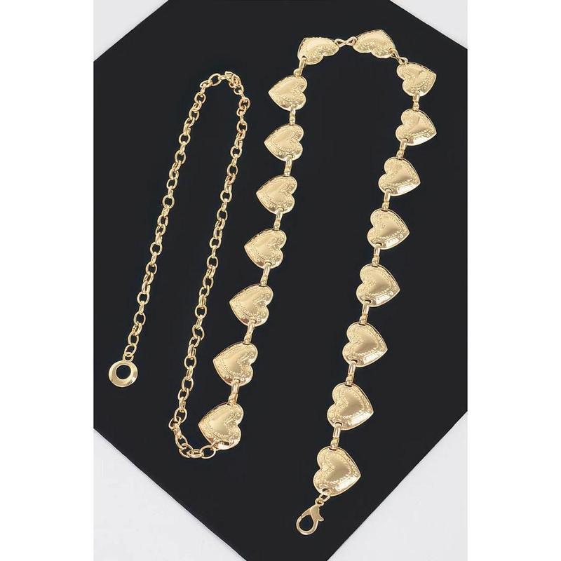 I Heart You Too Belt - Heart-Shaped Metal Chain Belt with Adjustable Fit, Available in Gold & Silver, Iron Material, Unisex Design