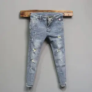 2026 Trendy Men's Jeans Summer New Sle Slim Fit ket Design Distred Denim Pants Korean Version Nine Points Casual Trousers