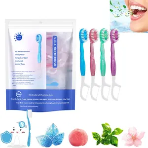 5 in 1 Toothbrush & Floss, 26Pcs mini toothbrushes with Toothpaste, All in one Oral Care on The go, 5 in 1 mini Brush, Toothpaste and Floss, Disposable Travel Toothbrush Set