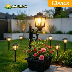 7-piece/13-piece (1 set) outdoor solar light set, including path lights and flower pot lights, IP65 waterproof, garden lighting combination, standalone solar lights for courtyards (with flower pots), ground-mounted lights,