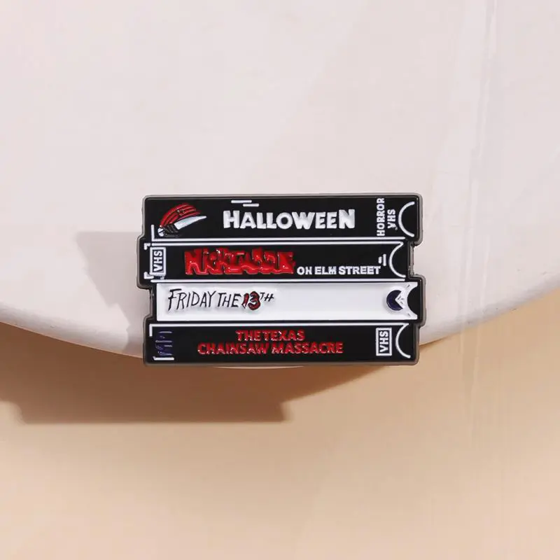 Movies Friday 13 Pines Lapel Badges Punk Gothic Jewelry Gift for Friends Horror VHS Enamel  Brooch Custom Classic Halloween, Unisex, Horror Movies, Customizable, Movie-Themed