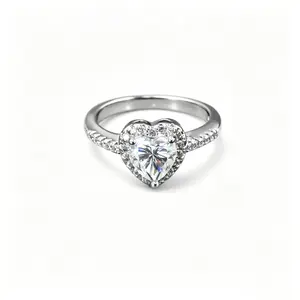Heart-Shaped Moissanite Halo Ring for Women 1.2CT 7x7MM D VVS1 Adjustable Band  925 Silver Plated Hypoallergenic Stackable Wedding Engagement Anniversary Gift For MOM For GF Fine Jewelry
