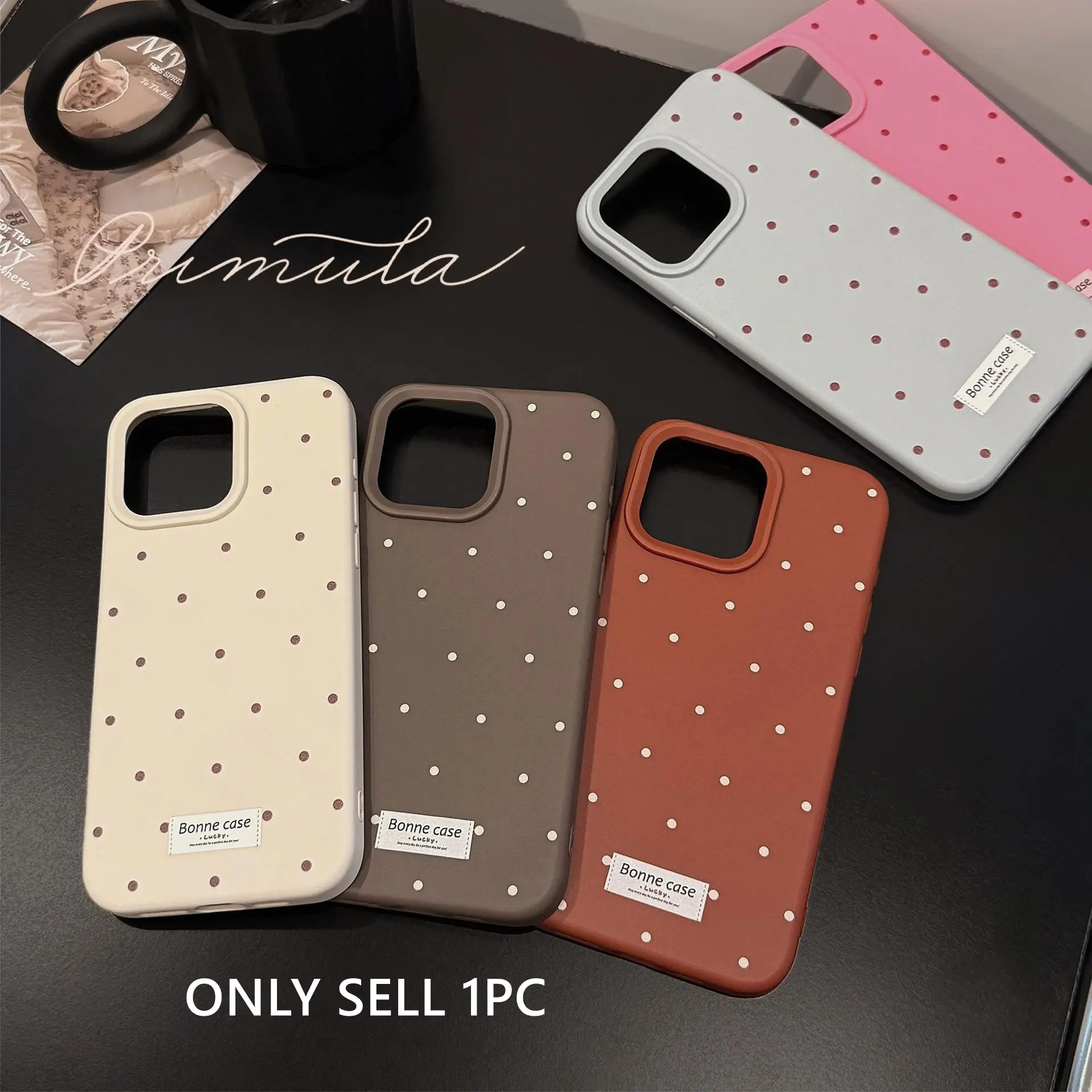 Simple Korean Macaron-Color Polka Dot Matte Protective Cellphone Protector Phone Case Cover Protector Casing Phone Accessory Compatible Suitable for iPhone 17 Pro 16 15 14 13 12 Pro Max Accessories