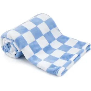 Plush Checkered Blanket, 30"*40" Warm Short Fleece Blanket Neutral, Small Fuzzy Blanket for Sleeping