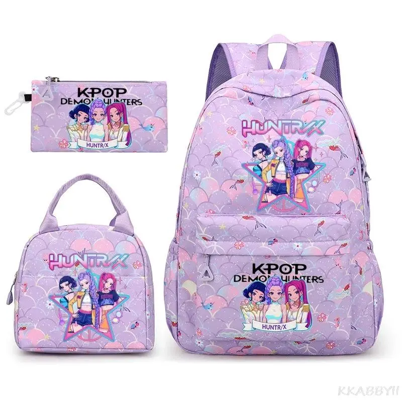 Fashion KPop Demon Hunt Backpacks 3pcs Rumi Mira Zoey HUNTR/ Boys School Bags For Women Girls Kawaii Capacity Mochilas