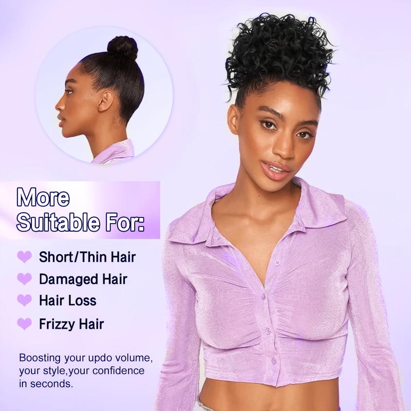 Elegant Short Curly Ponytail Extension, Elastic Drawstring Messy Bun, Quality Synthetic Hair Bun for Women, Suitable for Damaged Hair, Easy to Apply, Daily Use Wave Wig