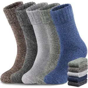 5 Pairs Merino Wool Socks for Men, Thick Warm Winter Socks, Hiking Socks, Soft Casual Socks for Men