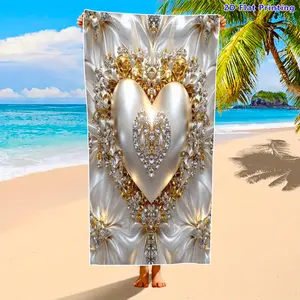 Heart Print Beach Towel, Soft Absorbent Quick-Dry Fabric, Unisex Large Size, Essential Poolside Accessory, Perfect Gift