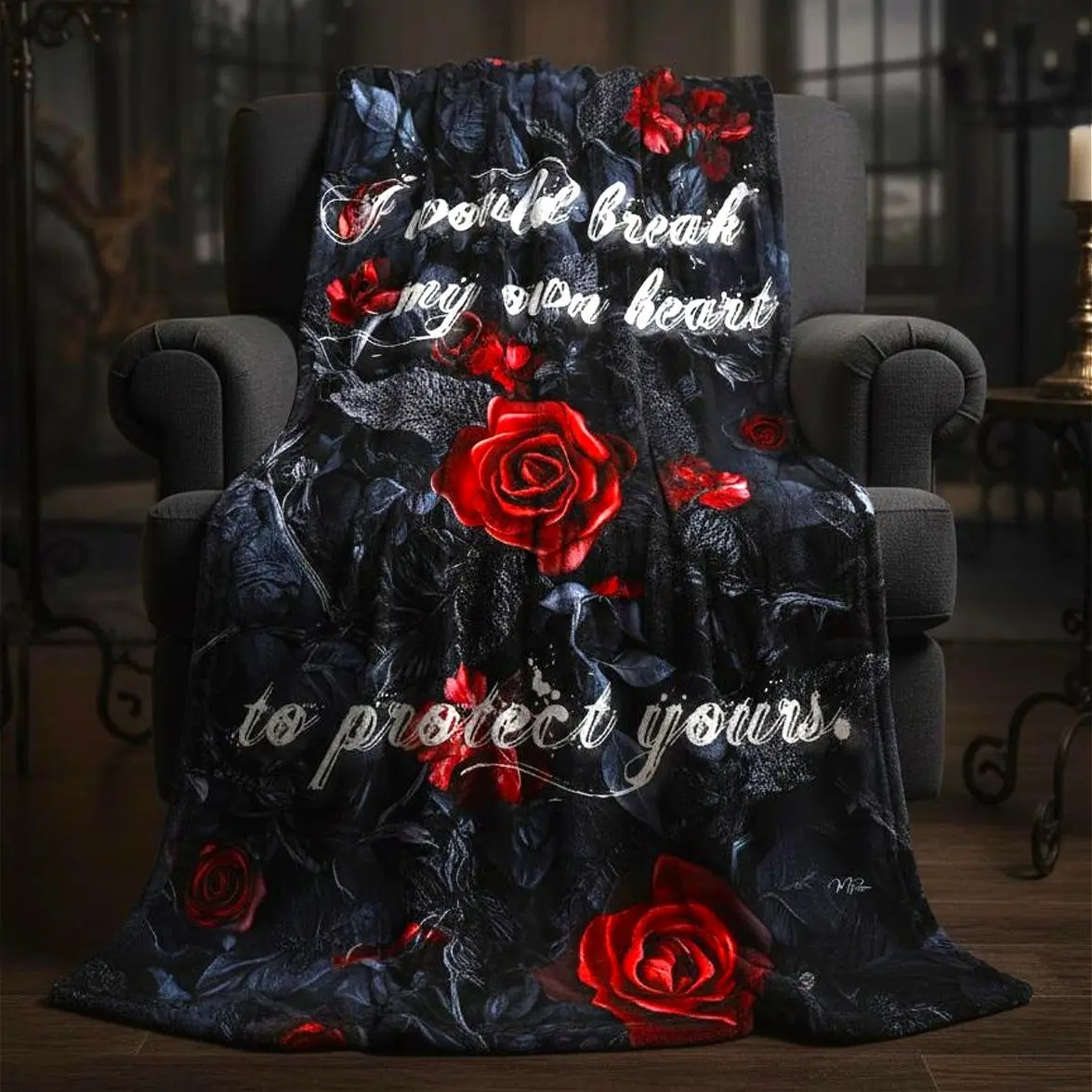 Gothic Red Roses Plush Blanket - Dark Romance Throw, Soft Cozy Bedding for Bed, Sofa, Teens-Adults, TikTok Trending Gift